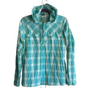 Patagonia Sun Jacket Nile Blue Women's Gingham Hoody Windbreaker Jacket Size M